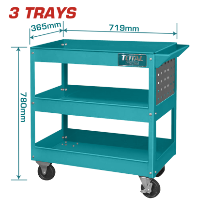Cărucior pentru scule TOTAL cu 3 tăvi și roți, 719×365×663 mm