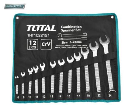 Set 12 chei combinate TOTAL Cr-V 6–24 mm, cu husa textila pentru transport
