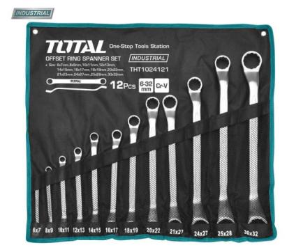 Set 12 chei inelare cu cot TOTAL Industrial 6–32 mm, Cr-V, cu husă