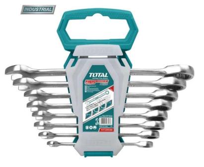 Set 8 chei combinate cu clichet TOTAL Industrial, Cr-V, 8–19 mm