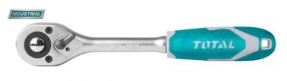 Antrenor cu clichet TOTAL 1/4" reversibil 45T, maner ergonomic Industrial