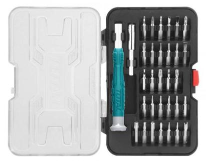 Set șurubelnițe de precizie TOTAL, 32 piese cu biți Cr-V și cutie