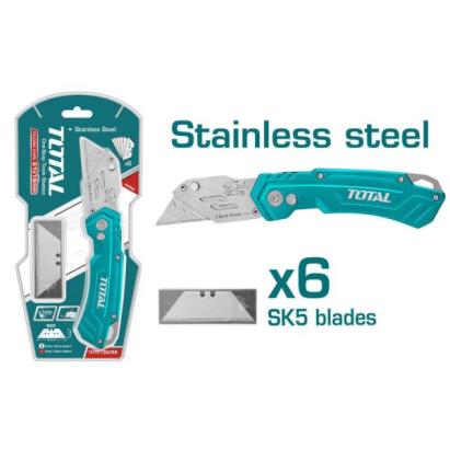 Cutter profesional TOTAL din inox 61x19 mm, cu 6 lame SK5 de rezervă
