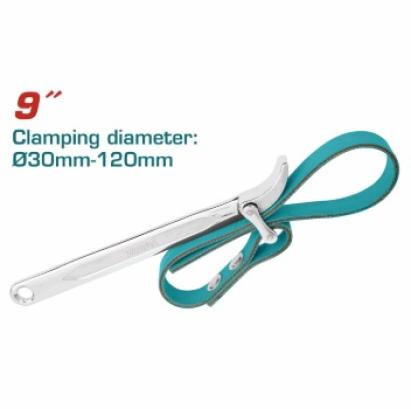 Cheie cu bandă TOTAL 9" pentru țevi, Ø30–120 mm, curea 500 mm