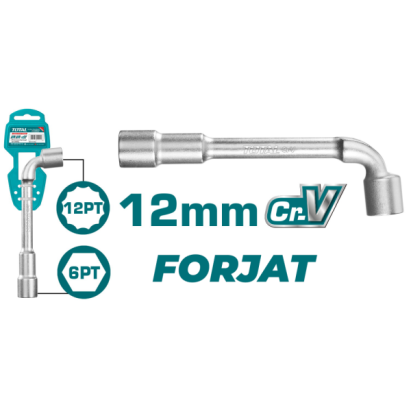 Cheie tubulară tip L TOTAL 12 mm, oțel Cr-V forjat, industrial