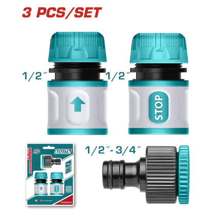 Set conectori rapizi pentru furtun 1/2 Total, 3 piese cu water stop
