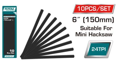 Set 10 lame pentru mini-fierăstrău TOTAL 150 mm (6”) 24TPI, pentru tăieri fine