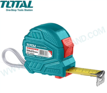 Ruletă TOTAL 5 m x 25 mm, 2 funcții, carcasă rezistentă