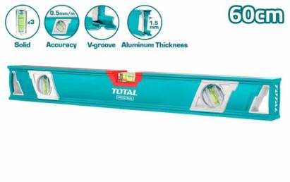 Nivela cu bula TOTAL 60 cm, precizie 0,5 mm/m, 3 fiole, canal V