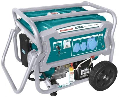 Generator pe benzină TOTAL 6.5 kW (6500W) cu AVR, pornire electrică și roți