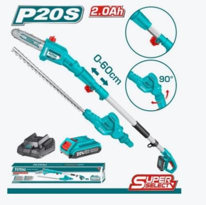 Set TOTAL 20V fierăstrău telescopic și trimmer pentru gard viu, cu acumulator