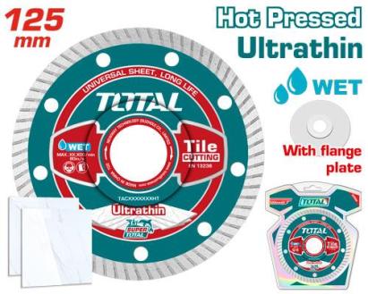Disc diamantat ultrasubtire TOTAL 125 mm, pentru gresie si faianta, cu flansa 22,2 mm