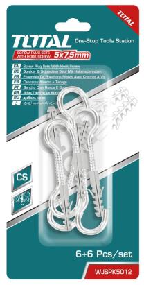 Set dibluri cu șurub tip cârlig TOTAL 5x75 mm, diblu 8x40 mm, 6 buc