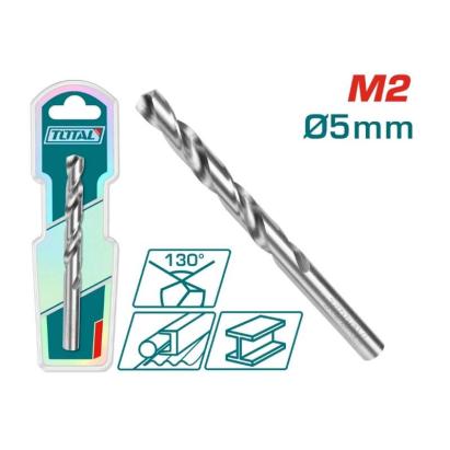 Burghiu pentru metal TOTAL M2 HSS 5 mm, unghi 130°, pentru găurire precisă