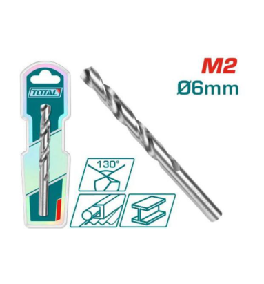 Burghiu pentru metal TOTAL HSS M2 6 mm, vârf 130° pentru găurire precisă