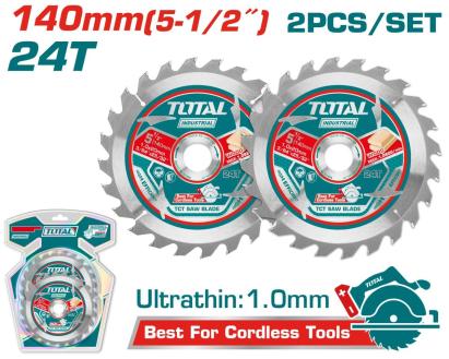Set 2 pânze fierăstrău circular TCT pentru lemn TOTAL 140 mm, 24T