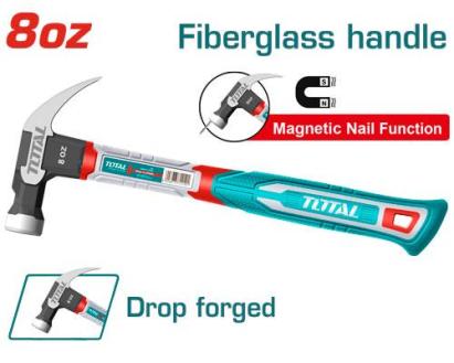 Ciocan de dulgherie TOTAL 220 g (8 oz) cu funcție magnetică și mâner din fibră