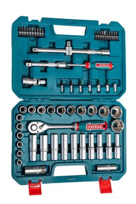 Trusă chei tubulare Total 1/2 cu clichet 72T, 62 piese din Cr-V