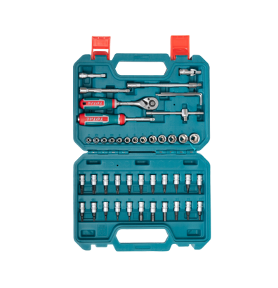 Trusă chei tubulare 1/4 TOTAL cu clichet, 46 piese Cr-V, cutie compactă