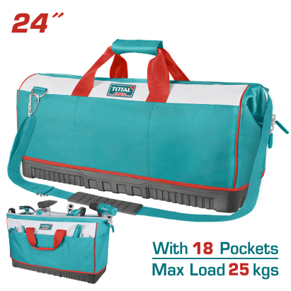 Geantă pentru scule TOTAL 60 cm (24”), cu bază ranforsată și 18 buzunare