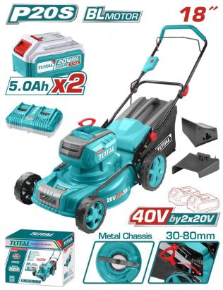 Mașină de tuns iarba TOTAL 40V (2x20V), 46 cm, 60L, cu 2 acumulatori 5Ah și încărcător