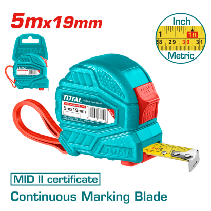 Ruletă de măsurat TOTAL 5 m x 19 mm, cu blocare și retragere rapidă