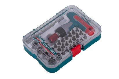 Set șurubelnițe cu clichet TOTAL, 31 piese, mâner în T, biți CR-V și chei 1/4”