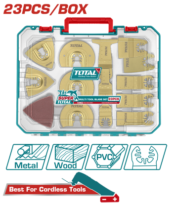 Set accesorii multitool Total, 23 piese, pentru tăiere, șlefuire și răzuire