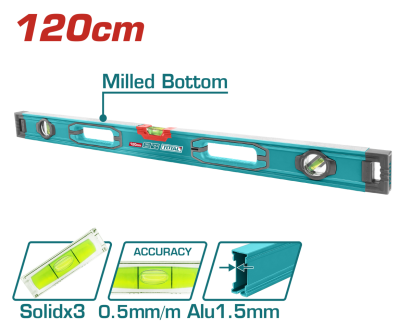 Nivela cu bula TOTAL 120 cm, precizie 0,5 mm/m, aluminiu 1,5 mm