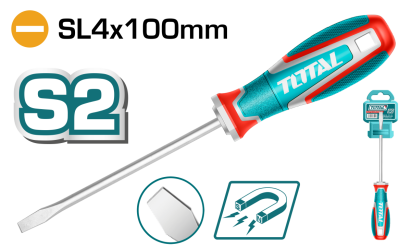 Șurubelniță dreaptă TOTAL Industrial SL4, S2, 4 mm, lamă 100 mm, vârf magnetic