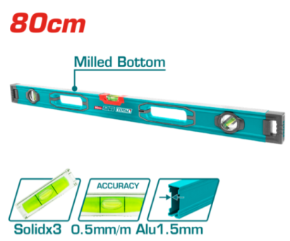 Nivela cu bula TOTAL 80 cm, profil V, precizie 0,5 mm/m, aluminiu 1,5 mm