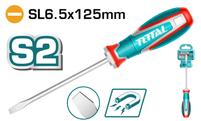 Șurubelniță dreaptă TOTAL Industrial SL6.5, vârf magnetic, lamă S2 125 mm