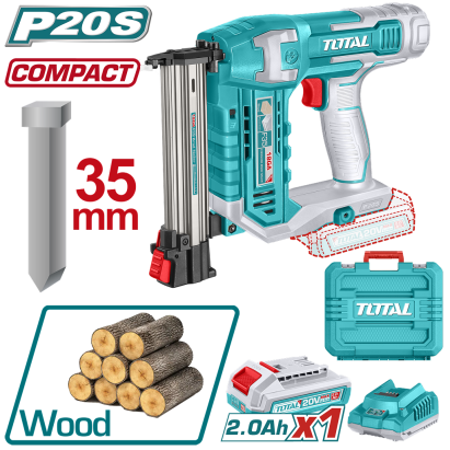 Pistol pentru cuie TOTAL 20V, 15–35 mm, cu acumulator 2.0Ah și încărcător