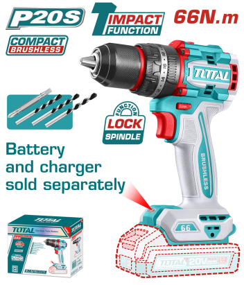 Mașină de găurit cu percuție TOTAL 20V, 66 Nm, motor brushless, fără acumulator