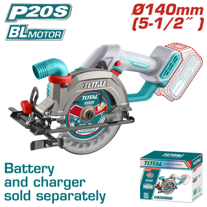 Fierăstrău circular de mână TOTAL 20V, 140 mm, brushless, fără acumulator