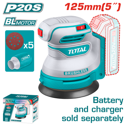 Șlefuitor orbital TOTAL 20V Li-Ion, 125 mm, brushless, fără fir