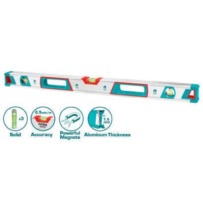 Nivela magnetică cu bulă TOTAL, 80 cm, aluminiu 1,5 mm, 4 magneți