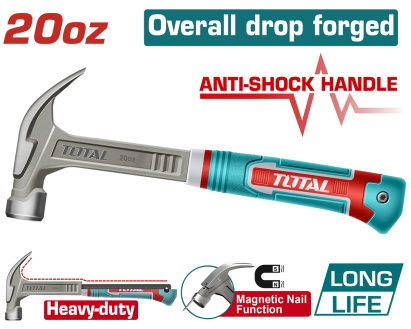 Ciocan de dulgherie TOTAL 560 g, industrial, cu funcție magnetică și mâner antișoc
