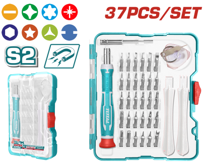 Set șurubelnițe de precizie TOTAL, 37 piese, biți Torx/PH pentru electronice