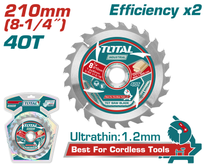 Pânză circulară TCT pentru lemn Total, 210 mm, 40 dinți, ax 25,4 mm