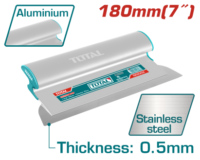 Gletieră inox TOTAL 180 mm pentru glet și finisaje, cu mâner din aluminiu