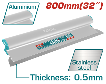 Gletieră TOTAL 800 mm din inox, cu mâner din aluminiu pentru finisaje rapide