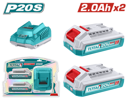Kit TOTAL P20S cu 2 baterii Li-Ion 20V 2.0Ah și încărcător rapid 2A