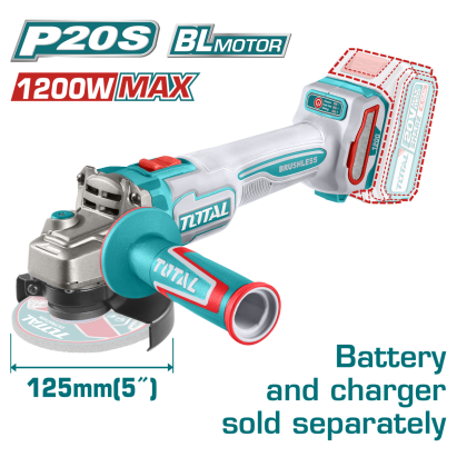 Polizor unghiular TOTAL 20V brushless, 125 mm, 1200W max, fără acumulator