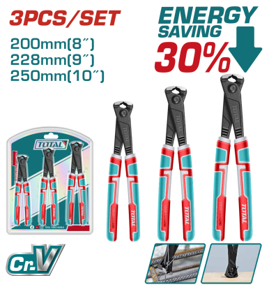 Set 3 clești pentru legat sârmă TOTAL, pârghie mare, Cr-V 8/9/10"