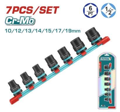 Set tubulare de impact adanci TOTAL 1/2, 7 piese Cr-Mo (10–19 mm)