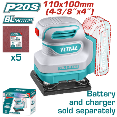 Mașină de șlefuit cu talpă pătrată TOTAL 20V Li-Ion, brushless 110x100 mm