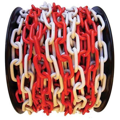 Lanț de avertizare din plastic 6 mm, 25 m, roșu-alb, pe tambur