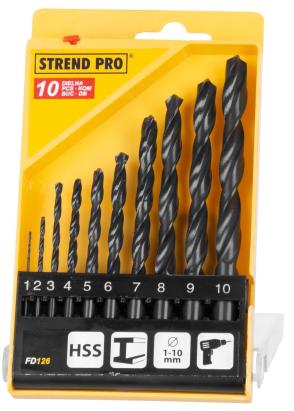 Set burghie HSS pentru metal Strend Pro FD126, 10 piese, 1–10 mm