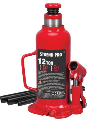 Cric hidraulic tip butelie Strend Pro 12 t, 227–457 mm, robust